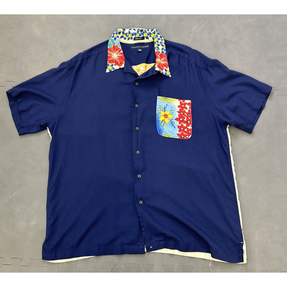 Tommy Hilfiger The Hawaiian Islands Shirt Mens XL Navy Blue Tropical Aloha FS - Picture 5 of 14